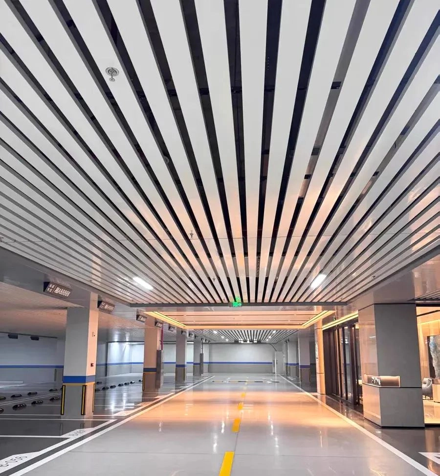 Modern Aluminium Baffle Ceiling in underground parking