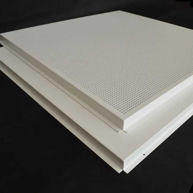 Details of lay-in ceiling tiles in white colours