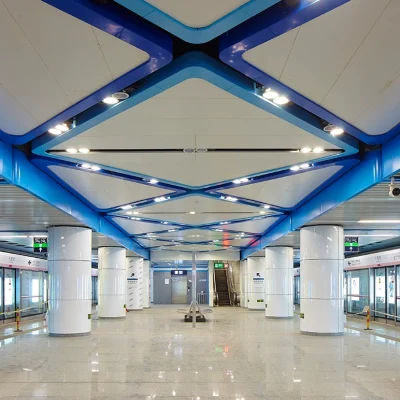 Aluminium cladding panels used as facade, ceiling and cloumn cladding in metro station