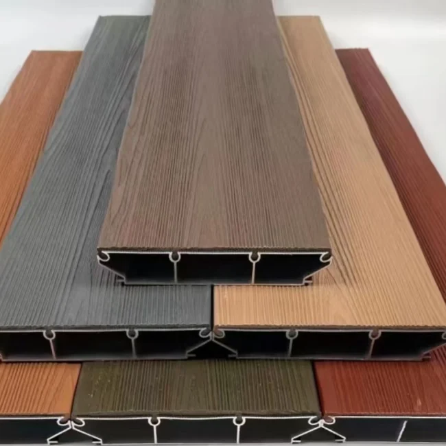 Close up of composite floor panel with aluminium core available in multiple colours