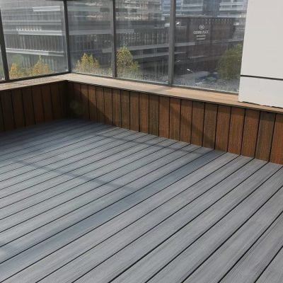 Close up of installed aluminium composite floor panel at outdoor