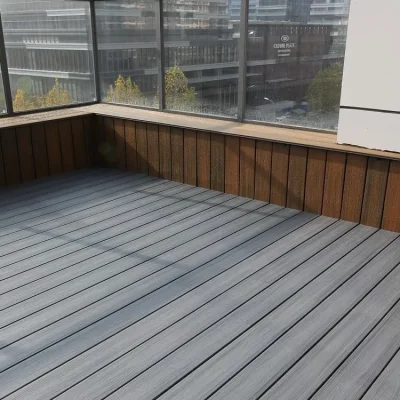 Close up of installed aluminium composite floor panel at outdoor