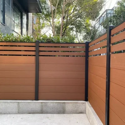 Private yard fencing using modular fencing by 6063-T5 with wood grain