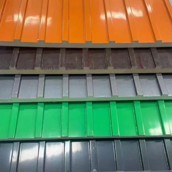 line-up of insulation roof panel with aluminium veneer in multiple colours