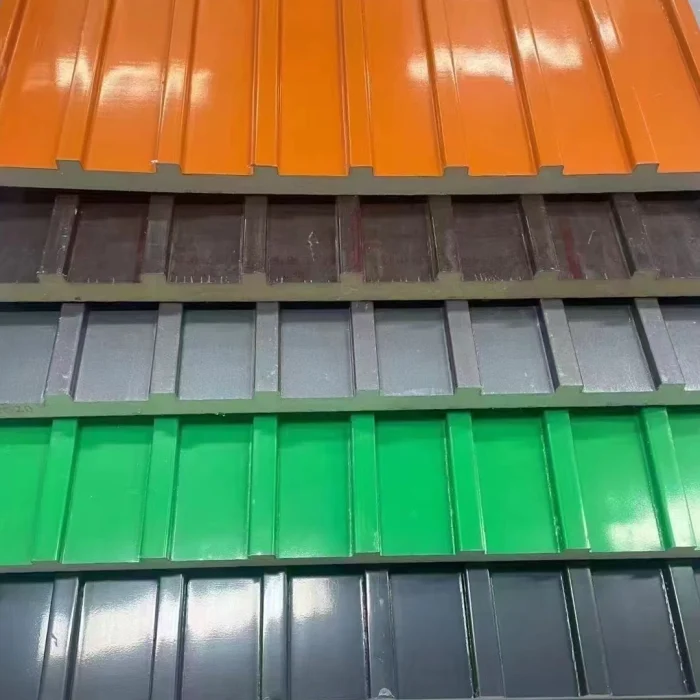 line-up of insulation roof panel with aluminium veneer in multiple colours
