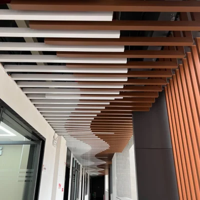 installed baffle ceiling in two different colours at corridor ceiling