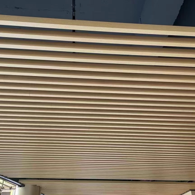 Close up of aluminium baffle install for super mall corridor ceiling