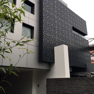 Installed aluminum carved panel on exterior wall as decorative facade cladding