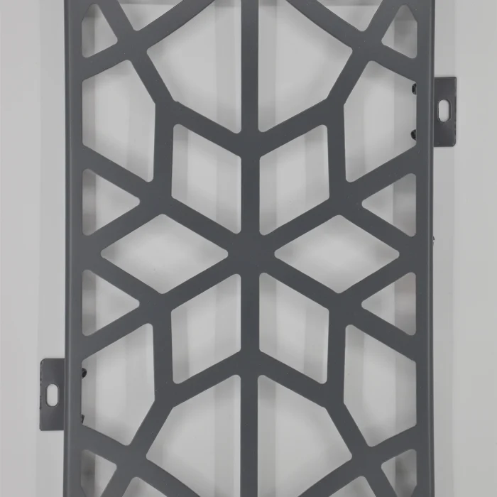 Metallic grey aluminum carved panel with star-shaped cut-out design