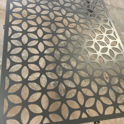 Aluminium carved panel in metallic colour with detailed geometric pattern design