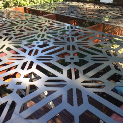 Aluminium carved panel with geometric pattern manufactured by laser carving