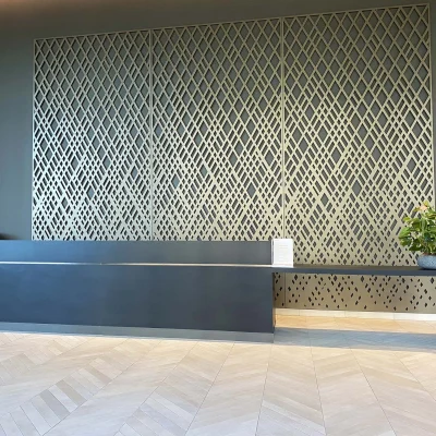 Decorative metallic brown aluminium panel with diamond shape design used for reception background