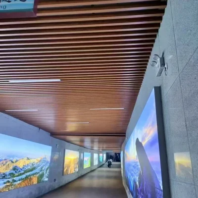 Aluminium ceiling profile tubes by 6063-T5 with wood grain finish installed in underpass ceiling