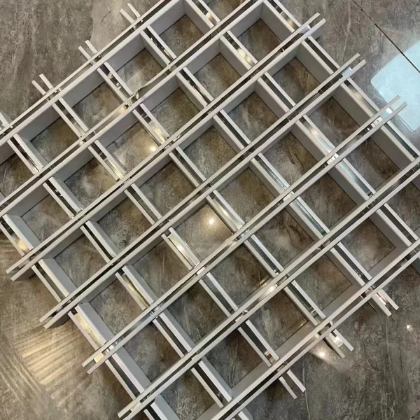 Close up of aluminium cell ceiling grids