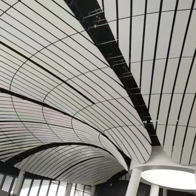 Customized curved ceiling panel for commercial space