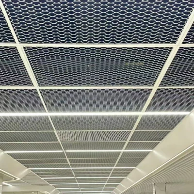 Close up of installed expaned mesh ceiling