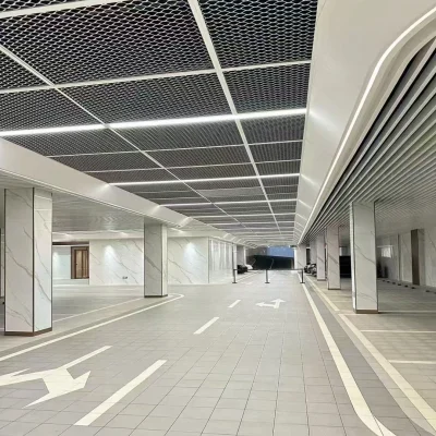 Aluminium expanded mesh with frame installed in underground parking