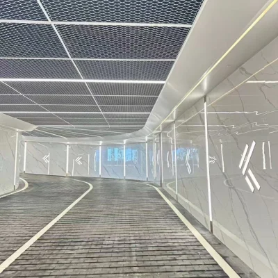 Expaned mesh installed as ceiling in underpass