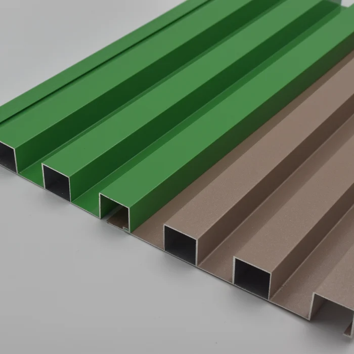 Fluted panels by aluminium 6063-T5 in green and champagne gold finish