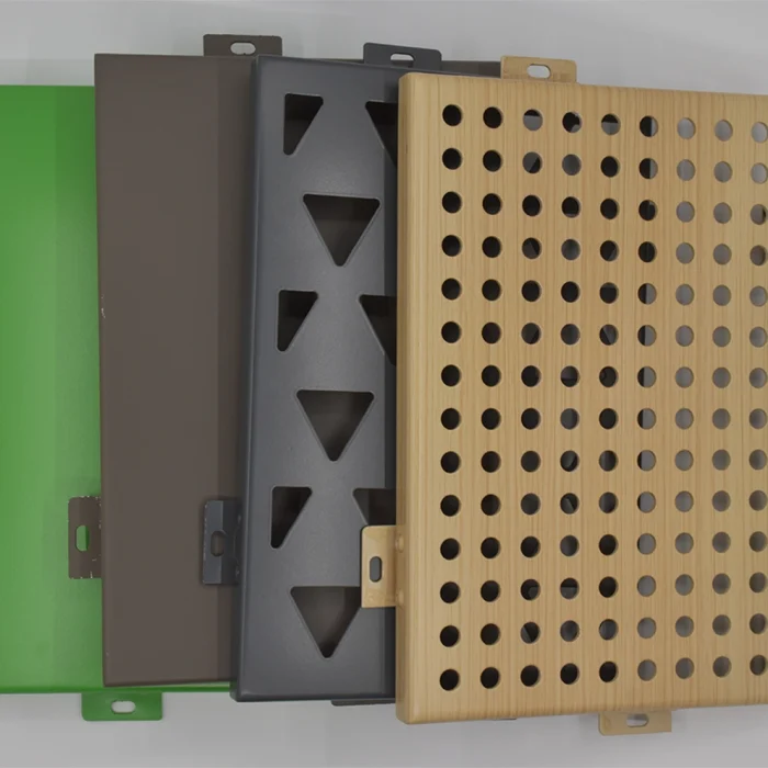 Showcase of aluminium perforated panels in different design suitable for modern facade cladding