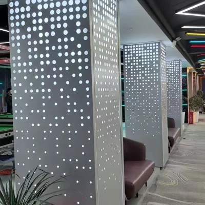 Aluminium cloumn cladding using perforated panel with holes in gradual change
