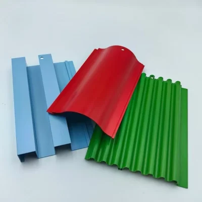 Close up of wave panels by aluminium 6063-T5 in different finishes